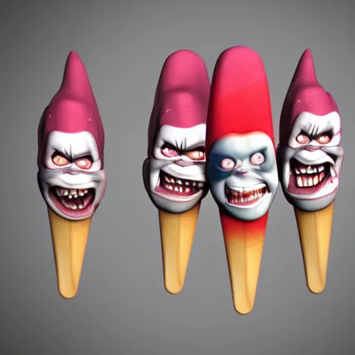 Image similar to popsicles shaped like screaming chucky doll octane render, unreal engine