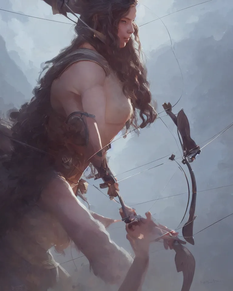 Prompt: portrait of sydney sweeney as a fantasy archer, greg rutkowski, artstation, 4 k, matte painting, concept art