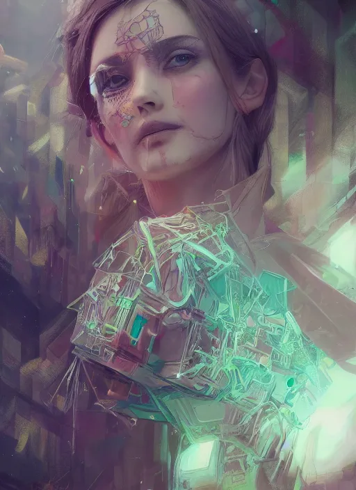 Prompt: detailed concept art illustration pastel painting of a cube in full intricate clothing, ultra detailed, digital art, octane render, 4K, dystopian, micro details