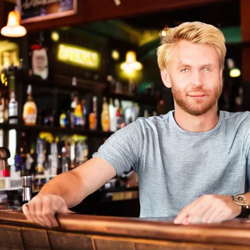 Image similar to a blonde man at a bar,