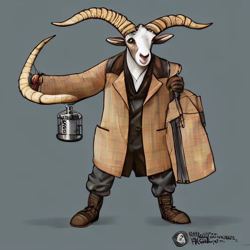 Image similar to a goat who is a mad scientist, wearing a lab coat, inventing a time machine, steampunk style, digital art, trending on artstation and unreal engine, deviantart, smooth, hyper detailed, coherent