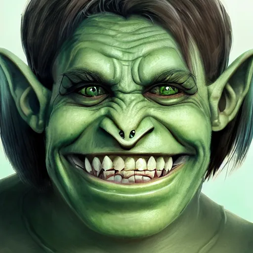 Prompt: a detailed portrait of a cute child orc boy smiling, fantasy art illustration, incredibly highly detailed and realistic, 8 k, sharp focus