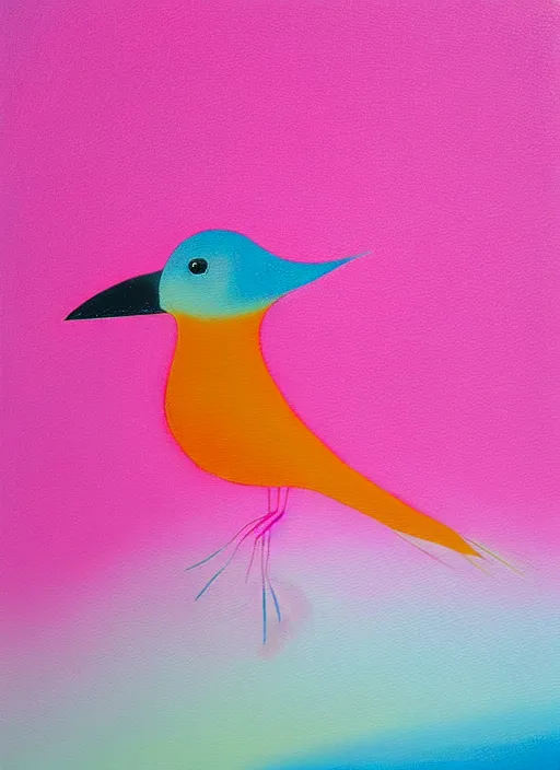 Prompt: a close up of a bird on a pink background, an airbrush painting by ronnie landfield, dribble, lyrical abstraction, airbrush art, ultrafine detail, matte background