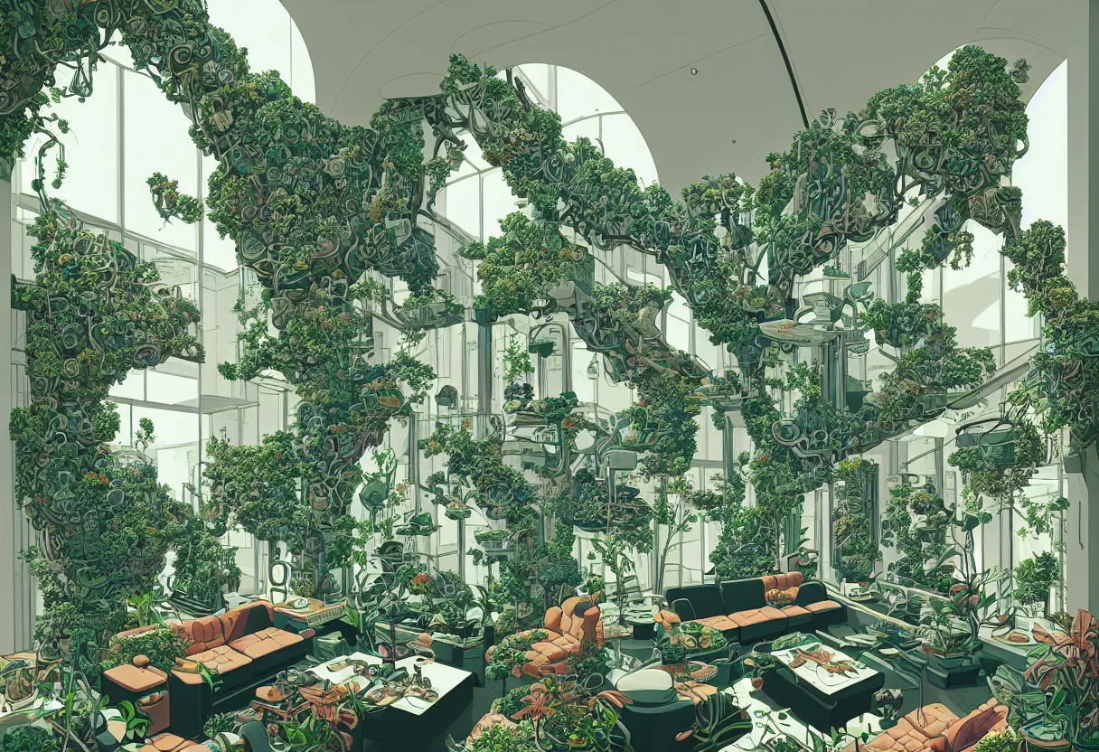 Image similar to luxury living room full of plants and trees by josan gonzalez