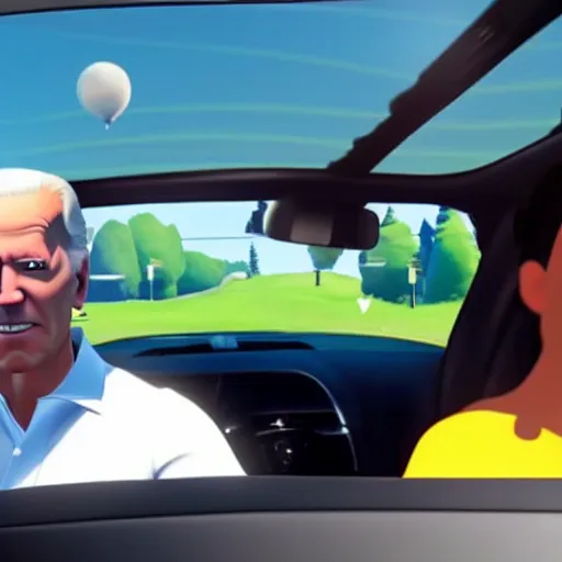 Prompt: Joe Biden driving in Fortnite