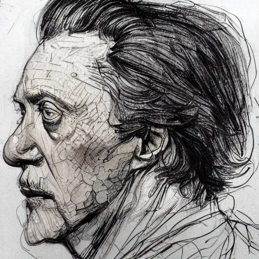 Image similar to a realistic yet scraggly portrait sketch of the side profile of a stern and sophisticated christopher walken, trending on artstation, intricate details, in the style of frank auerbach, in the style of sergio aragones, in the style of martin ansin, in the style of david aja, in the style of mattias adolfsson