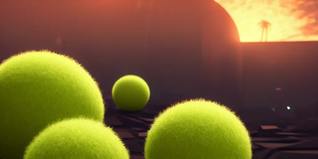 Prompt: a cinematic poster photo of 8 k ultra realistic tennis ball monsters, exotic, cinematic lighting, trending on artstation, 4 k, hyperrealistic, focused, high details, unreal engine 5, cinematic, alien planet atmosphere in background