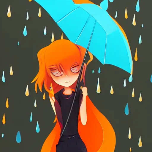 Prompt: orange queen in the rain 2d, trending on artstation