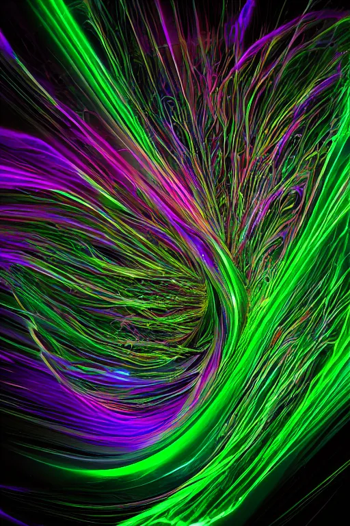 Prompt: swirling psychecelic light streaks and ornate flowing light streams and smooth particle effects, apophysis, unreal engine