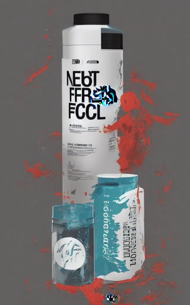 Prompt: the north face dietary supplement transparent bottle, concept art, matte, sharp focus, illustration, art by aenaluck, artgerm