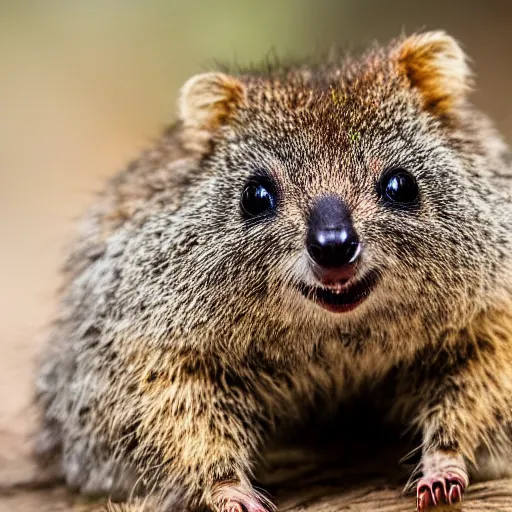 Prompt: happy quokka spider hybrid, bold natural colors, national geographic photography, masterpiece, in - frame, canon eos r 3, f / 1. 4, iso 2 0 0, 1 / 1 6 0 s, 8 k, raw, unedited, symmetrical balance