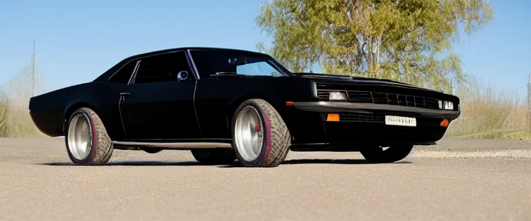 Prompt: blackest black audi camaro b 1 ( 1 9 6 7 ), restomod, establishing shot