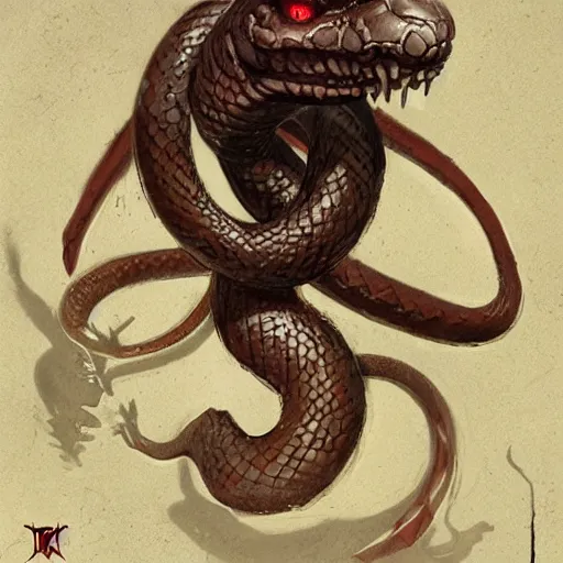 Prompt: a snake priestress with bloody eyes, by greg rutkowski, designed for magic the gathering