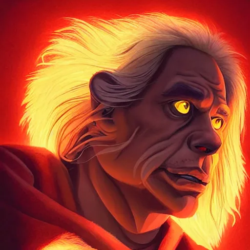 Image similar to portrait of doc brown!!!! horseriding!!!!!!!!!!!!!!!!!!! on ( ( ( lion king ) ) ), disney animation, sharp, illustration, sharp, fanart, anime key art by greg rutkowski, bloom, dramatic lighting sharp focus, cinematic, artbook, smooth, centered