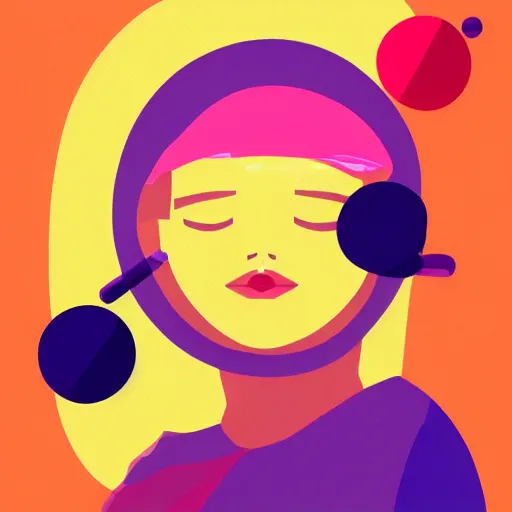 Prompt: flat vibrant colors, thick lines, polygonal. Person in space