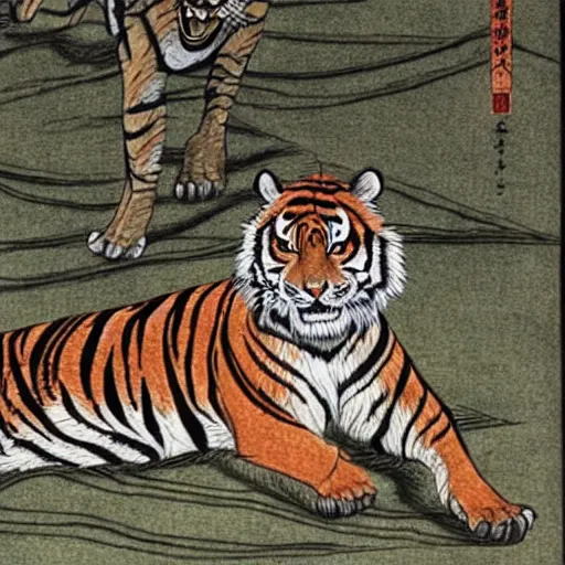 Image similar to traditional japanese tiger drawing by junji ito,