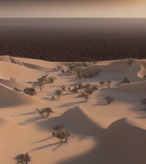 Image similar to desert bloom in the desertic bioremediation white zumthor architecture, hyper realistic, ambient lighting, concept art, intricate, hyper detailed, trakovsky greatest scene, smooth, dynamic volumetric lighting, octane, raytrace, cinematic, high quality, high resolution, 4 k, cgsociety, rutkowski, gurney