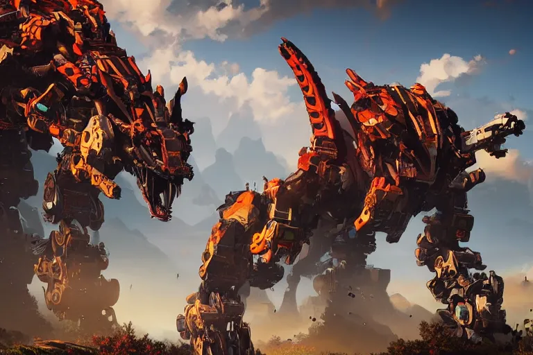 Image similar to fireclaw machine mecha animal beast robot of horizon forbidden west horizon zero dawn bioluminiscence global illumination ray tracing hdr fanart arstation by sung choi and eric pfeiffer and gabriel garza and casper konefal