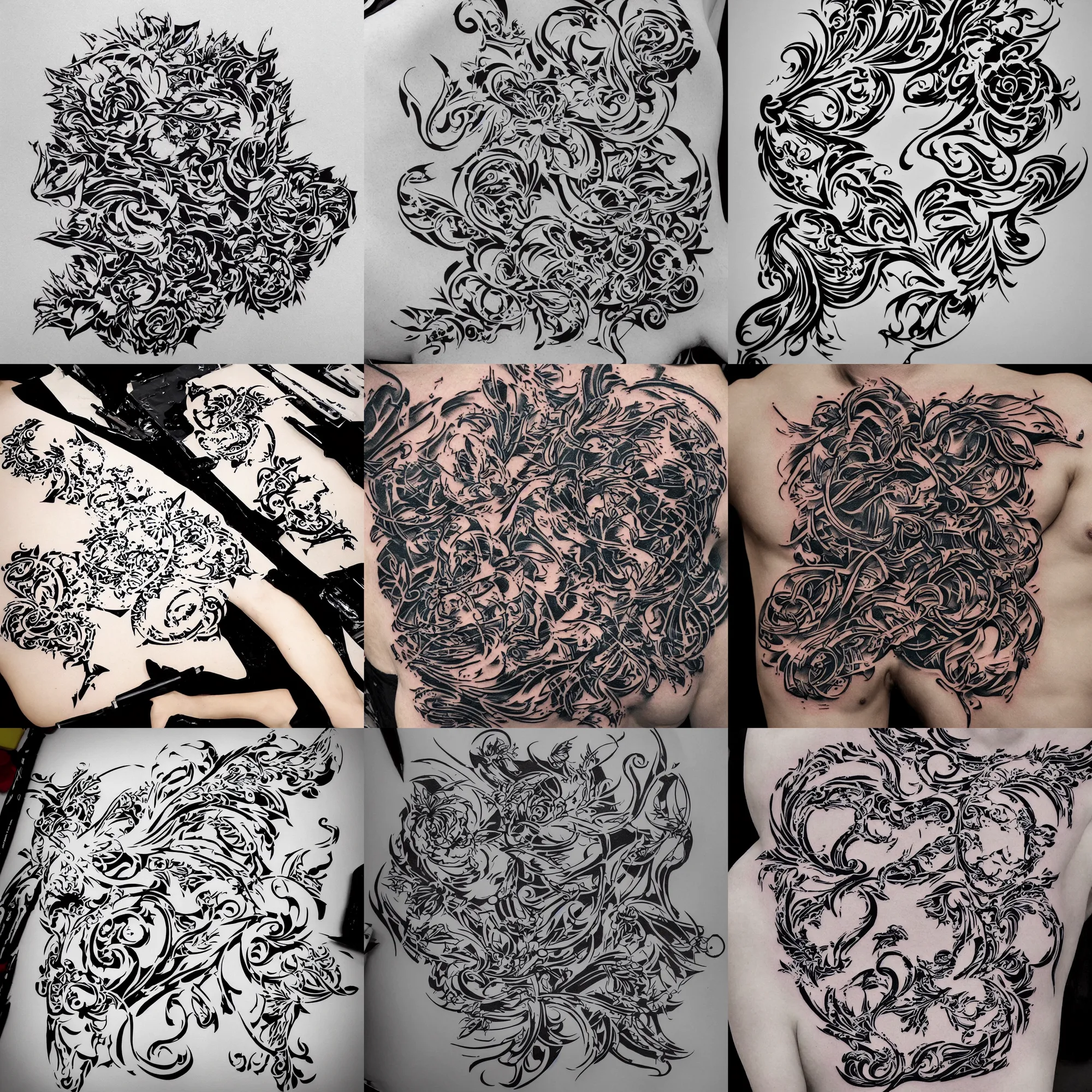 new concept 3 d tattoo stencil, Stable Diffusion