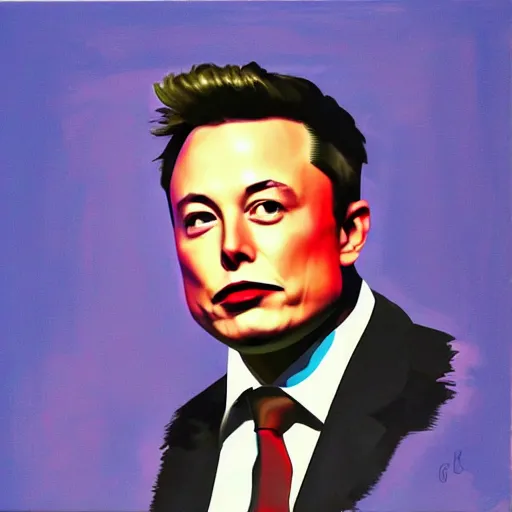 Image similar to painting of elon musk in the style of ryan gajda