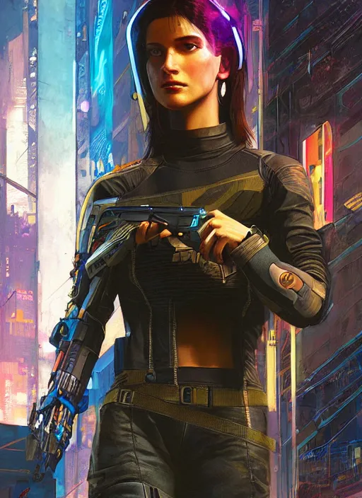 Image similar to Maria. Hacker in tactical gear infiltrating corporate mainframe. Cyberpunk 2077, blade runner 2049, matrix Concept art by James Gurney, greg rutkowski, and Alphonso Mucha. Stylized painting with Vivid color.