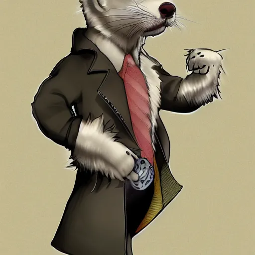 Image similar to ferret furry man, digital art high quality, jacket