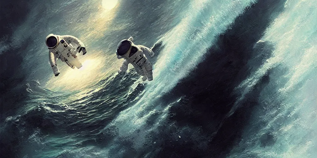 Image similar to an astronaut lost in the ocean,digital art,detailed,ultra realistic,art by greg rutkowski