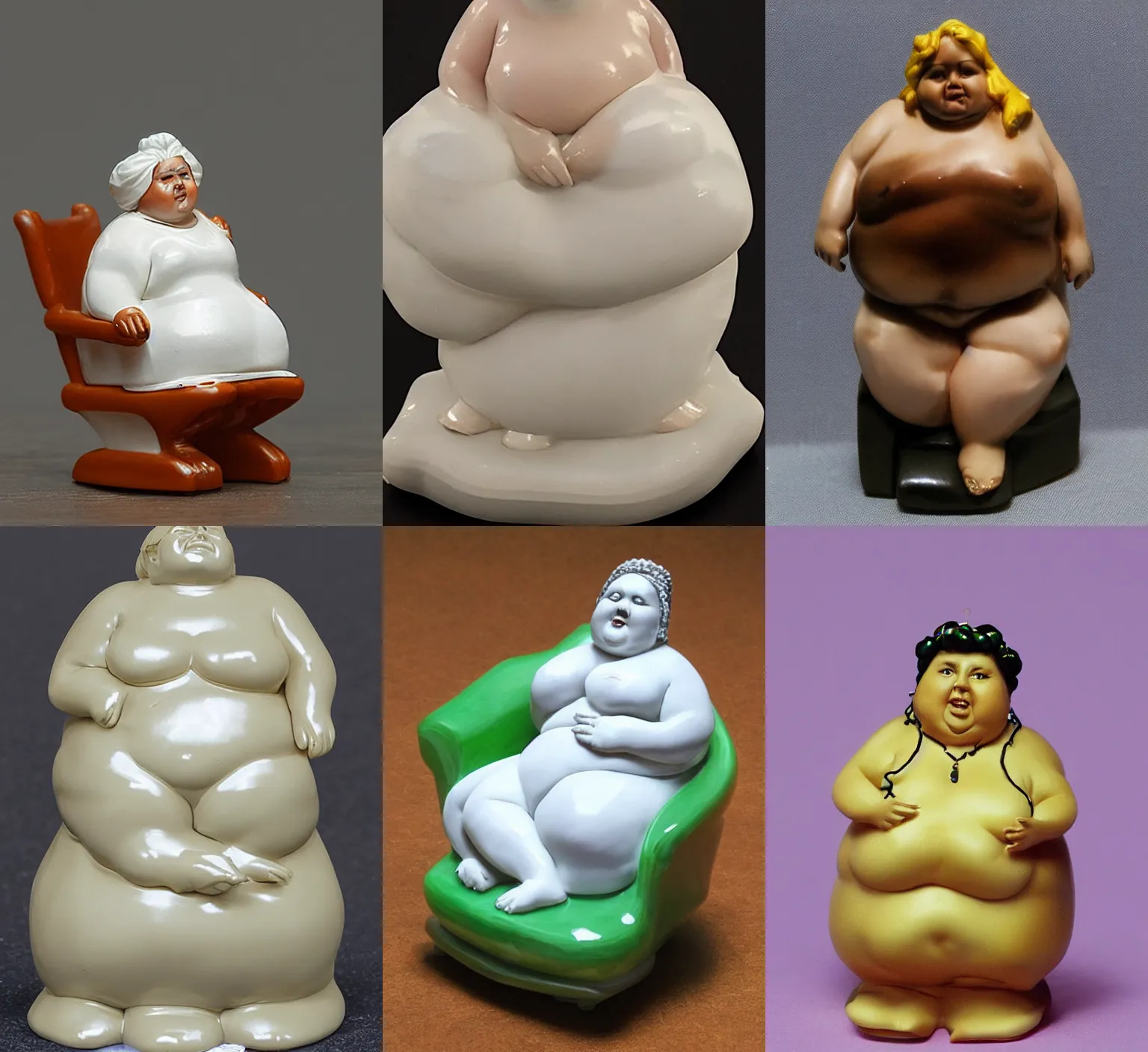 Prompt: Image on the store website, eBay, 100mm resin figure of a fat lady sitting on the chair