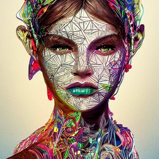 Image similar to the portrait of an incredibly beautiful and sophisticated latina woman partially made of onions of all colors, an ultrafine detailed illustration by james jean, final fantasy, intricate linework, bright colors, behance contest winner, vanitas, angular, altermodern, unreal engine 5 highly rendered, global illumination, radiant light, detailed and intricate environment