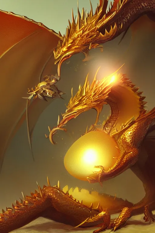 Prompt: a golden egg hatching dragons, digital art, artstation trending, digital painting