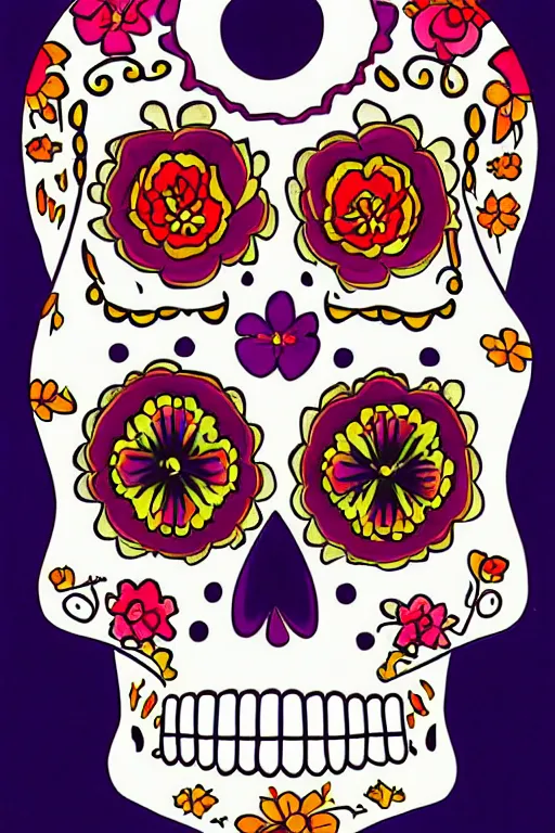 Prompt: Illustration of a sugar skull day of the dead girl, art by Hiroshi Nagai