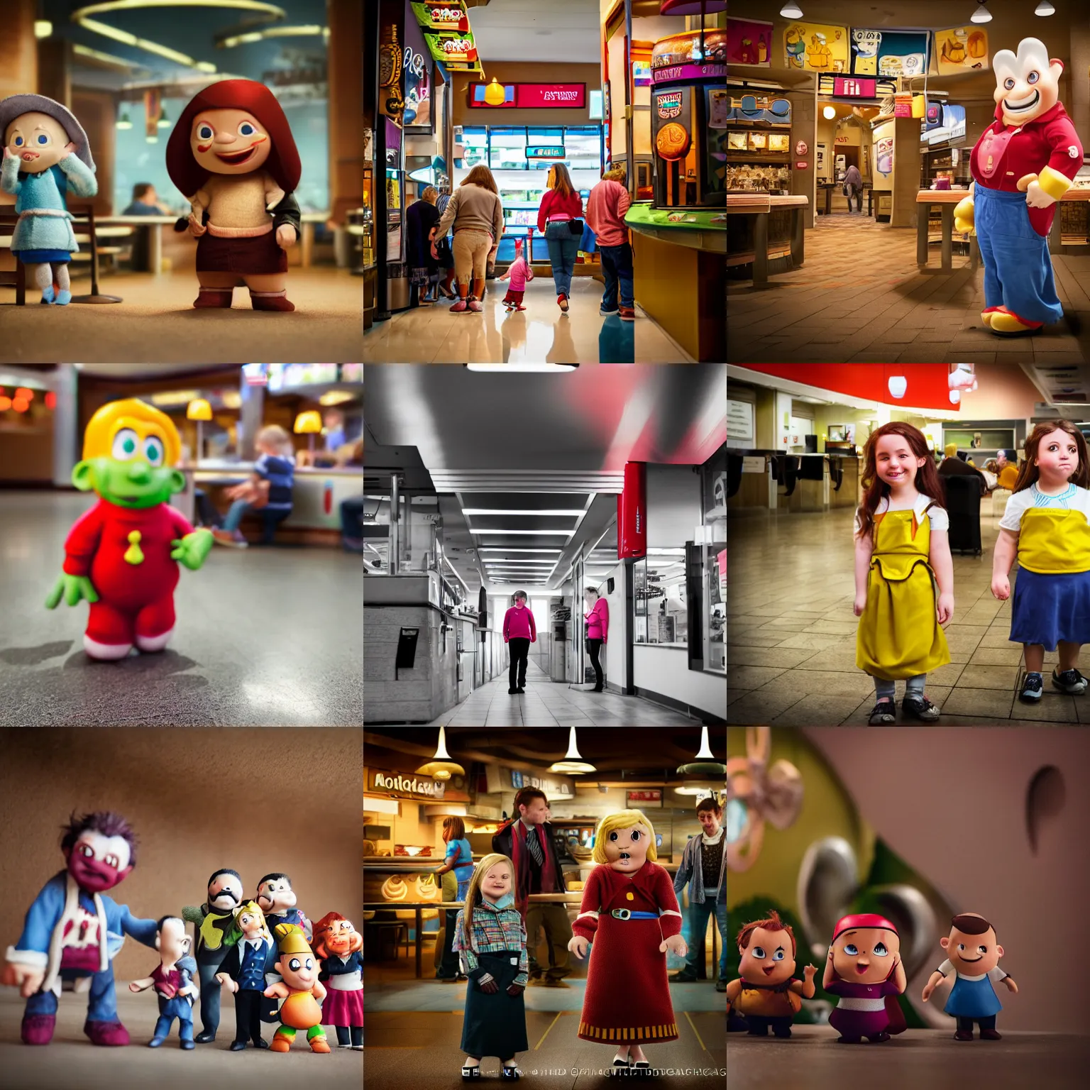 Prompt: small among us characters spotted in McDonald's, professional photography, dramatic lighting