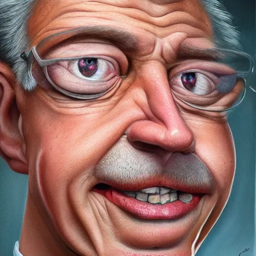 Image similar to Caricature portraits done of Gene Ween, realistic, hyperrealistic, very realistic, highly detailed, very detailed, extremely detailed, detailed, oil painting, digital art, trending on artstation