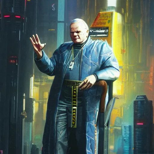 Image similar to john paul ii in cyberpunk 2 0 7 7, oil painting