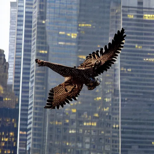 Prompt: photograph of a raptor in new york city