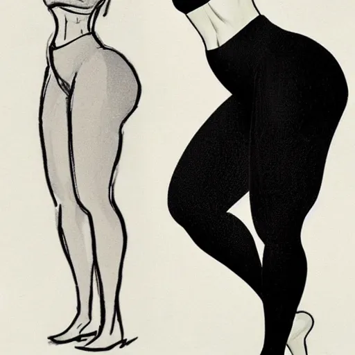 Image similar to milt kahl sketch of thick cuban girl wearing black yoga pants