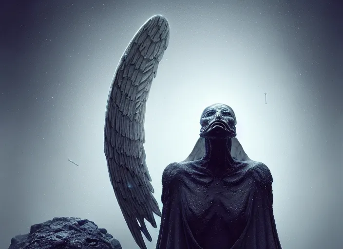 Prompt: a mysterious angel, eerie shimmering surroundings, concept art, intricate, detailed, award - winning, cinematic, octane render, 8 k, photorealistic, by emil melmoth, by wayne barlowe
