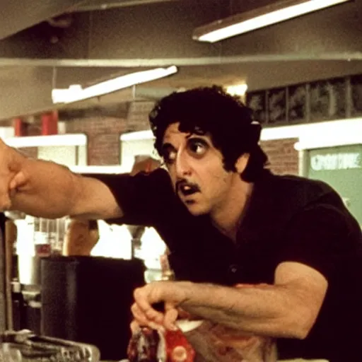 Image similar to comet pizza hostage situation in the style of dog day afternoon cinematic