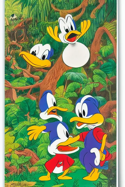 Image similar to donald ducks and friend adventure in the jungle by carl barks