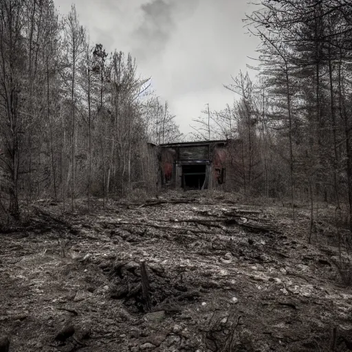 Image similar to a Abandoned Cole mine, creepy atmosphere, 8k