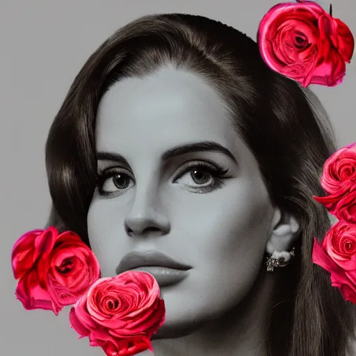 Prompt: A portrait of Lana Del Rey, face in focus, highly detailed, rose, cigarette, trending on Flickr