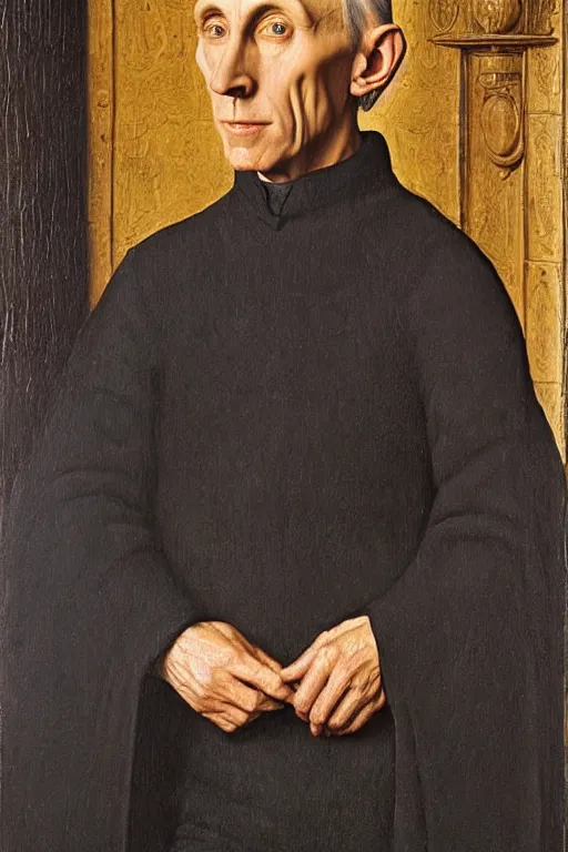 Image similar to portrait of jedi master wilhuff tarkin, oil painting by jan van eyck, northern renaissance art, oil on canvas, wet - on - wet technique, realistic, expressive emotions, intricate textures, illusionistic detail