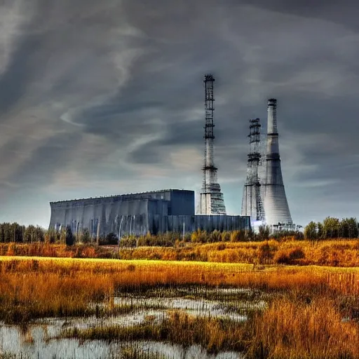 Image similar to chernobyl powerplant in a stunning landscape by bernardo belotto