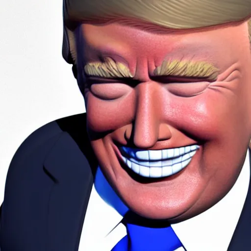 Image similar to donald trump smiling, serene, affable, 3 d render, cgsocitey