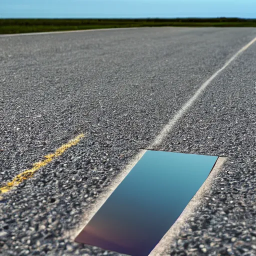 Image similar to realistic photo of boat on flat triangle mirrors lying flat on the ground stretching to the horizon