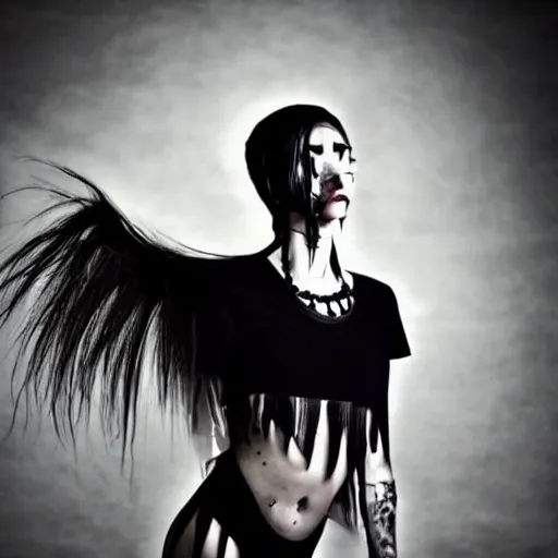 Prompt: a woman version of jesus christ. pretty. goth. cyberpunk. emo. pretty. trending detailed. photography.