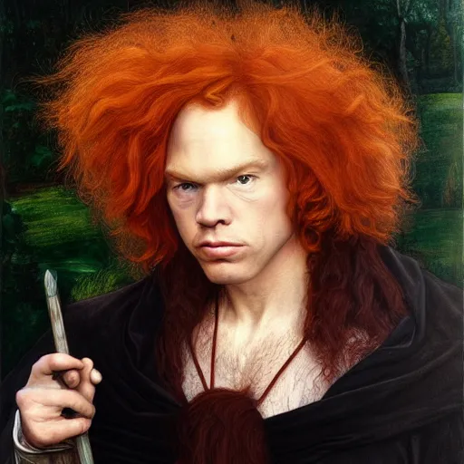 Prompt: Pre-Raphaelite portrait of American Actor Carrot Top, Artgerm