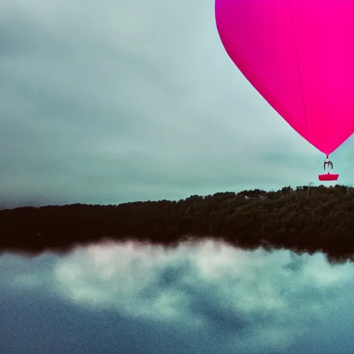 Image similar to a 5 0 mm lens photograph of a cute pink floating modern house, floating in the air between clouds, inspired by the movie up, held up from above by a heart - shaped ballon. mist, playful composition canon, nikon, award winning, photo of the year