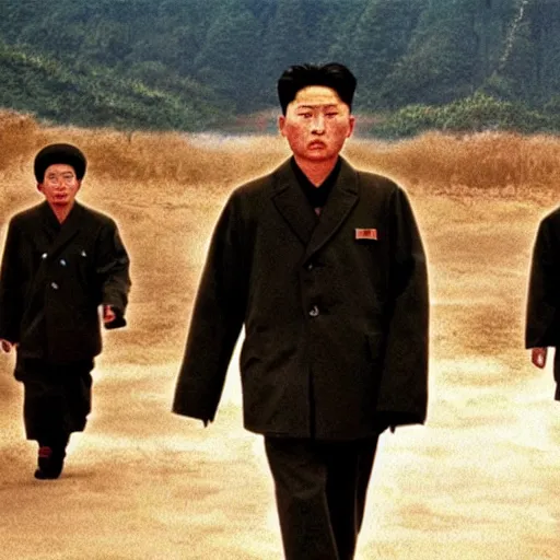 Prompt: low resolution filmstill of a north Korean thriller in the style of Akira Kurosawa