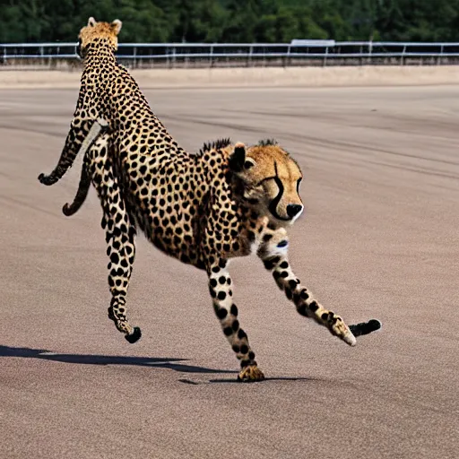 Image similar to girl riding a cheetah on a race track